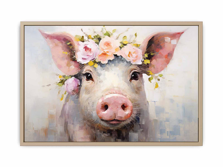 Pig Flower Modern Art Painting Framed Print