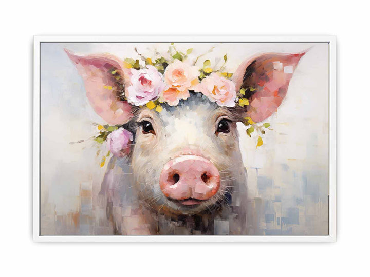 Pig Flower Modern Art Painting Canvas Print