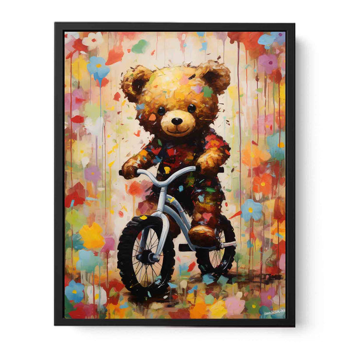 Modern Cycle Teddy Flower Art Painting  