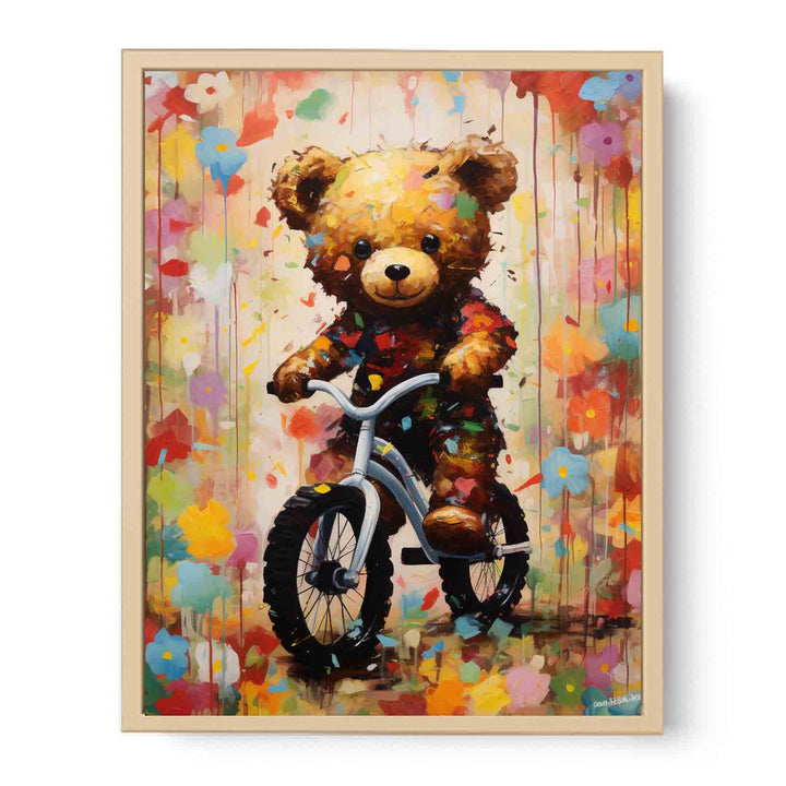 Modern Cycle Teddy Flower Art Painting   Poster