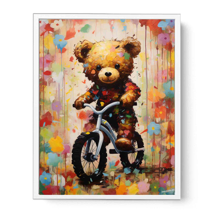 Modern Cycle Teddy Flower Art Painting  Canvas Print
