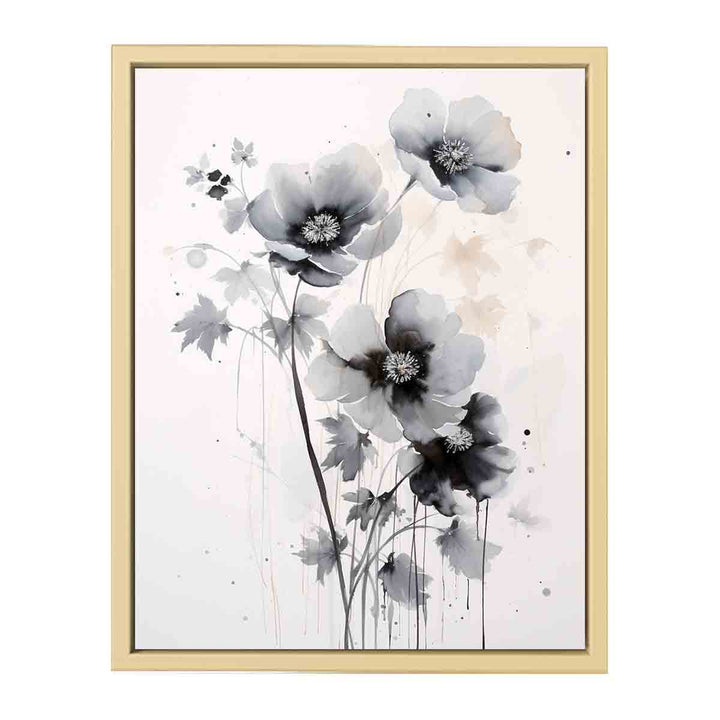 Black White Flower Painting  Framed Print