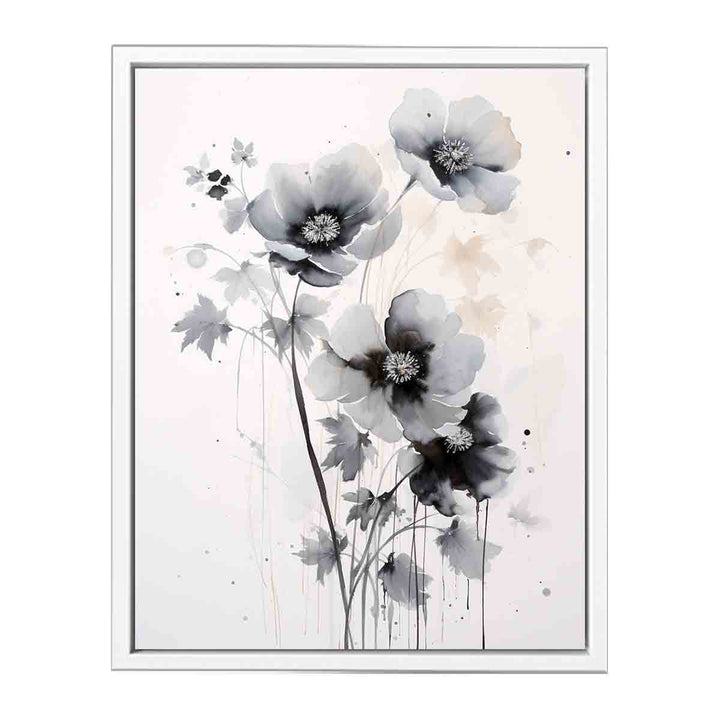 Black White Flower Painting  Canvas Print