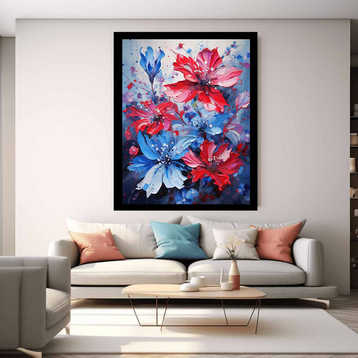 Flower Art Blue Red Painting