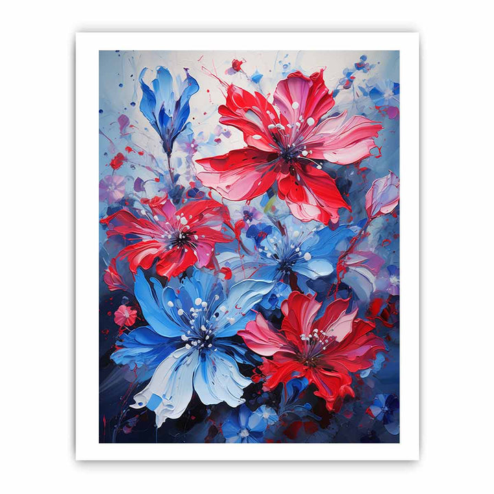 Flower Art Blue Red Painting