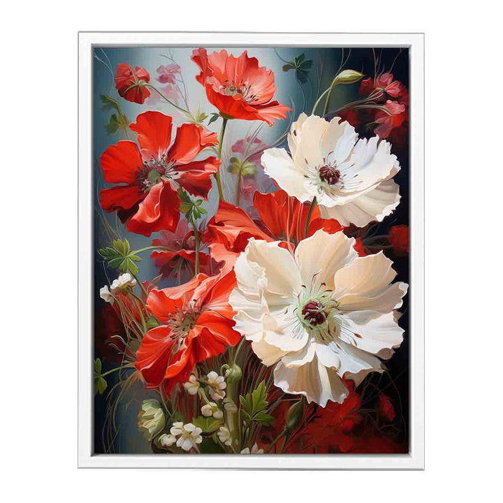 Flower Red White Art Painting  Canvas Print