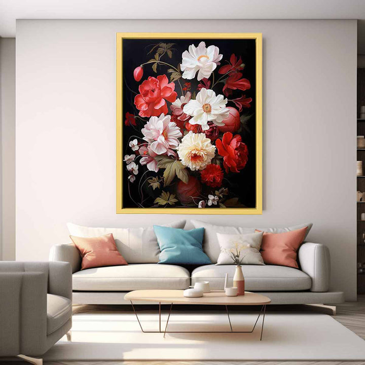 Flower Art Red White Painting  
