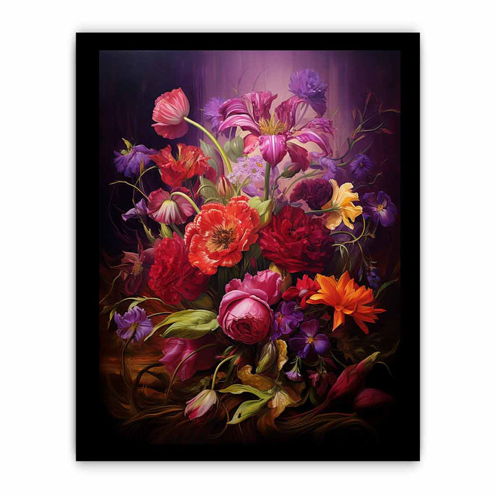 Purple And Red Flowers Painting