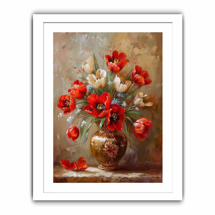 Red Flowers with Vase Painting