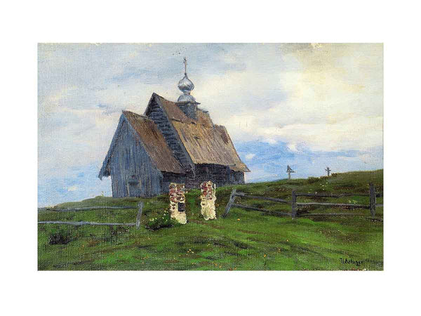Levitan Wooden church in Plyos at the sunset