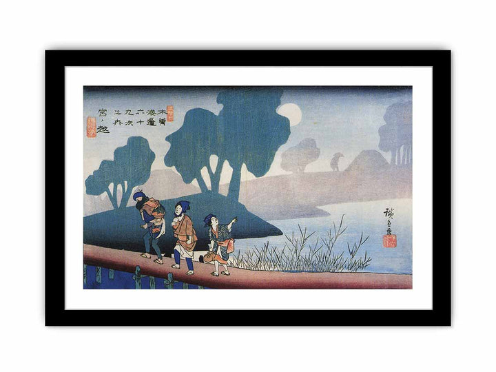 Hiroshige, A family in a misty landscape