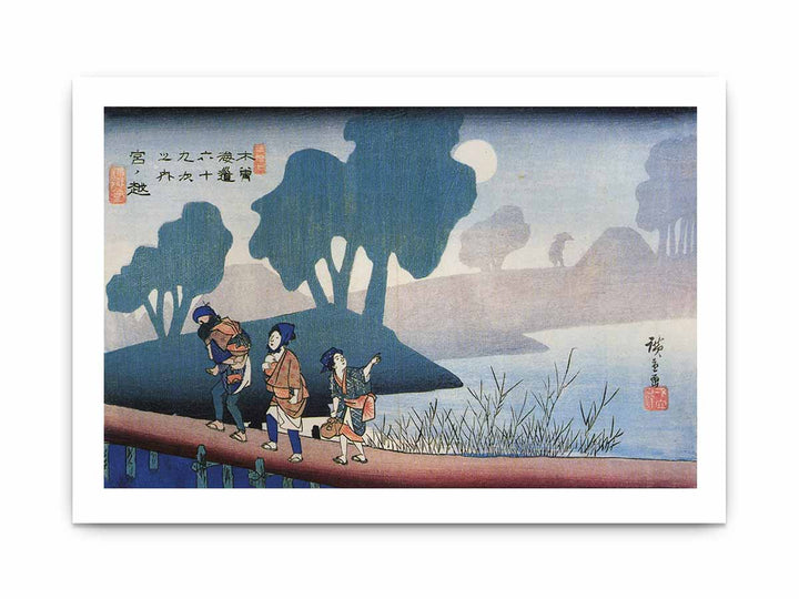 Hiroshige, A family in a misty landscape
