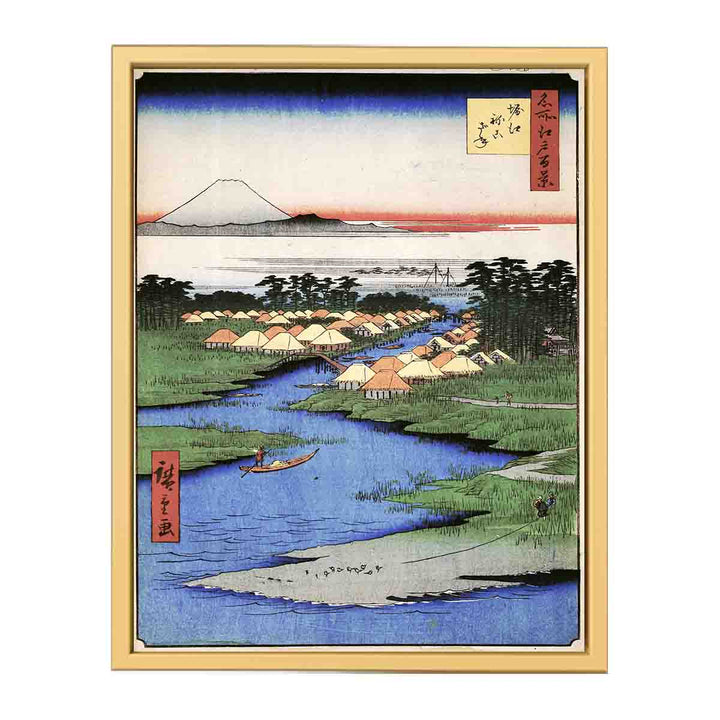 Hiroshige Men poling boats past a bank with willows