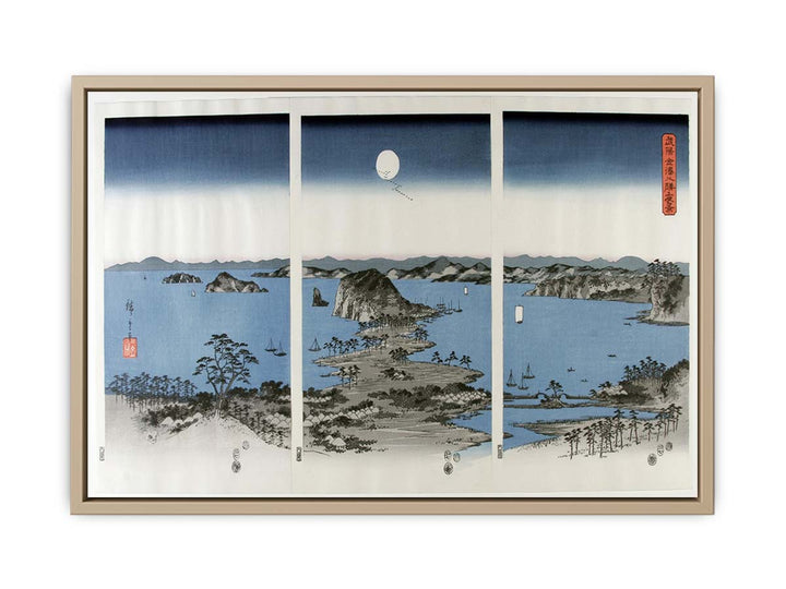 Utagawa (Ando) Hiroshige (1797-1858), Panorama van de acht beroemde Dorps- en stadsgezichten bij Kanazawa bij volle maan