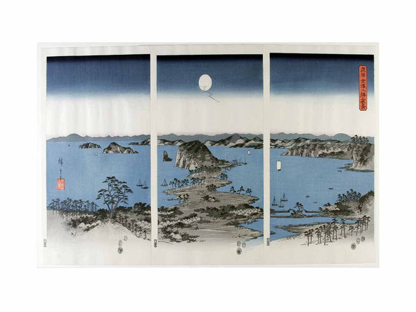 Utagawa (Ando) Hiroshige (1797-1858), Panorama van de acht beroemde Dorps- en stadsgezichten bij Kanazawa bij volle maan