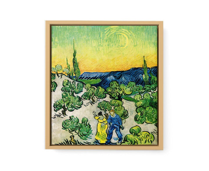 Couple In Olive tree with Crescent Moon Glish Painting