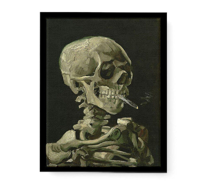Head of a skeleton with a burning cigarette,  canvas Print