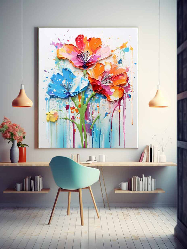 Color Drips Flower Art Painting