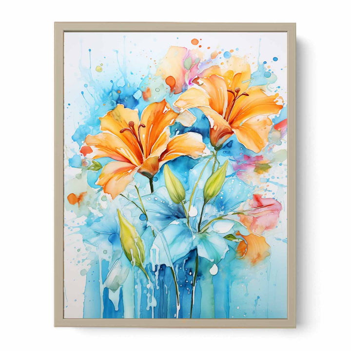  Flower Leaves  Dripping Color Painting Framed Print