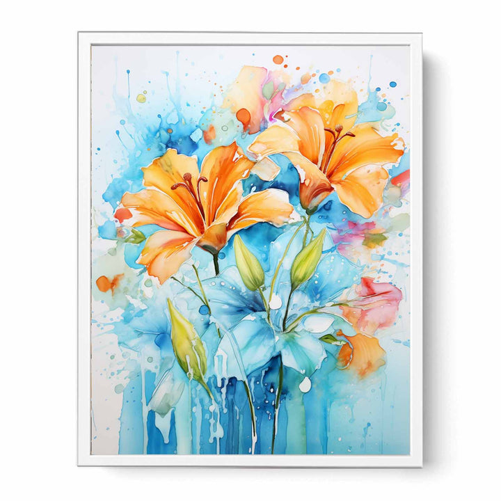  Flower Leaves  Dripping Color Painting  Canvas Print