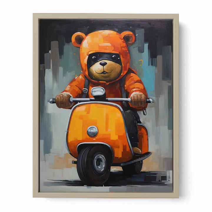 Bear Scooter Modern Art Painting Framed Print