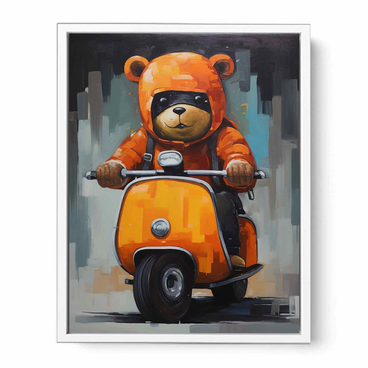 Bear Scooter Modern Art Painting Canvas Print