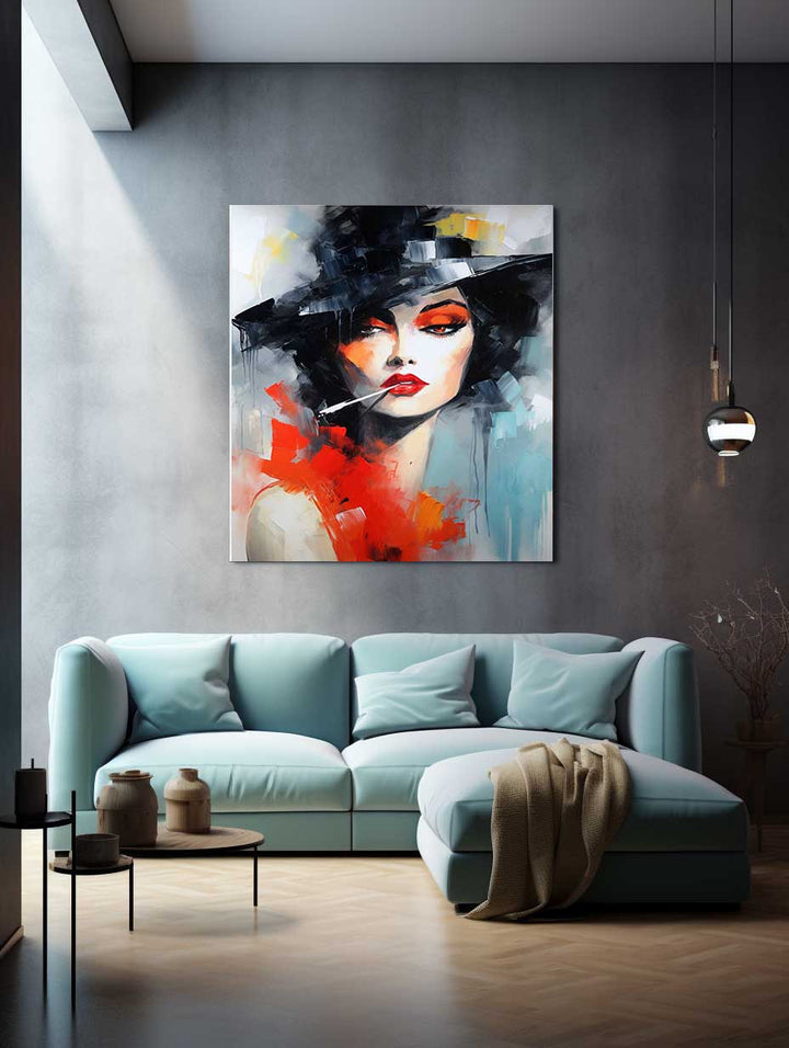 Girl Smoking Modern Art Painting  