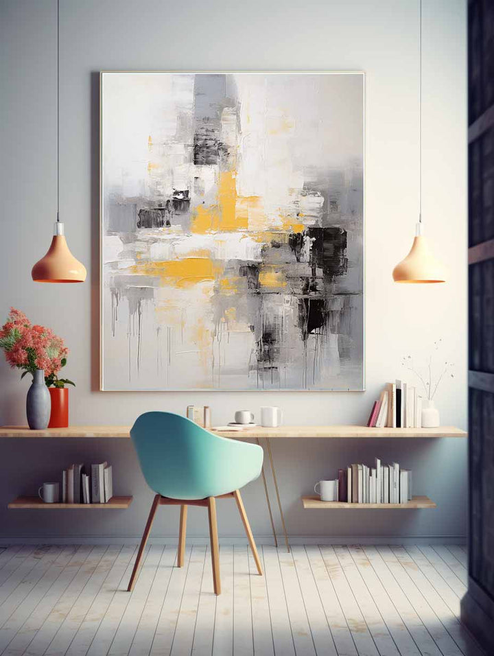 Abstract Painting Yellow Grey