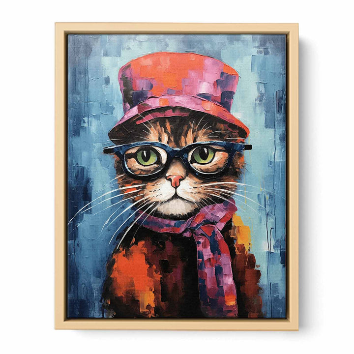 Cat Hat And Glasses Modern Art Painting Framed Print