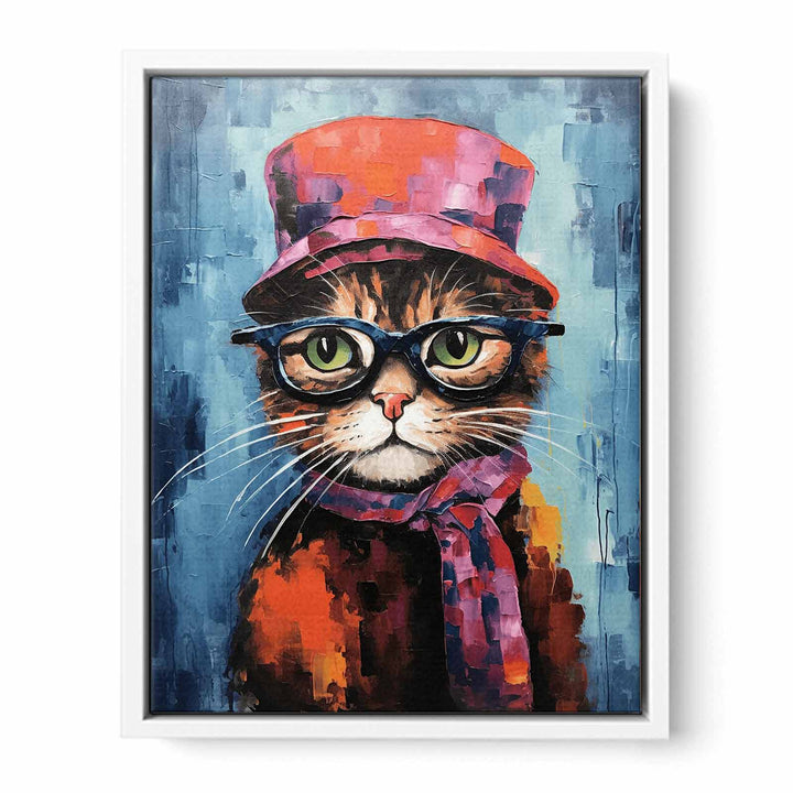 Cat Hat And Glasses Modern Art Painting Canvas Print