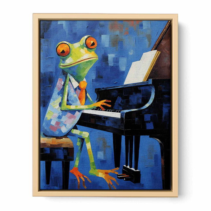 Frog Blue Piano Modern Art Painting  Framed Print