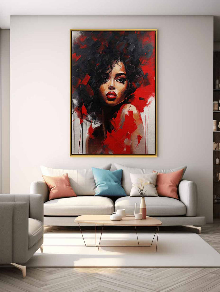 Black Red Girl Modern Art Painting  