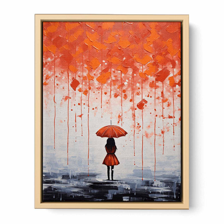 Girl Umbrella Modern Art Painting Framed Print