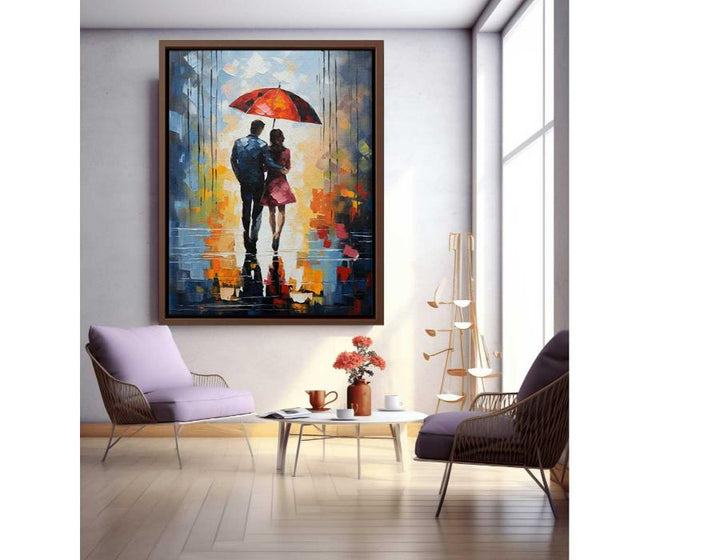 Couple Umbrella Modern Art Painting 