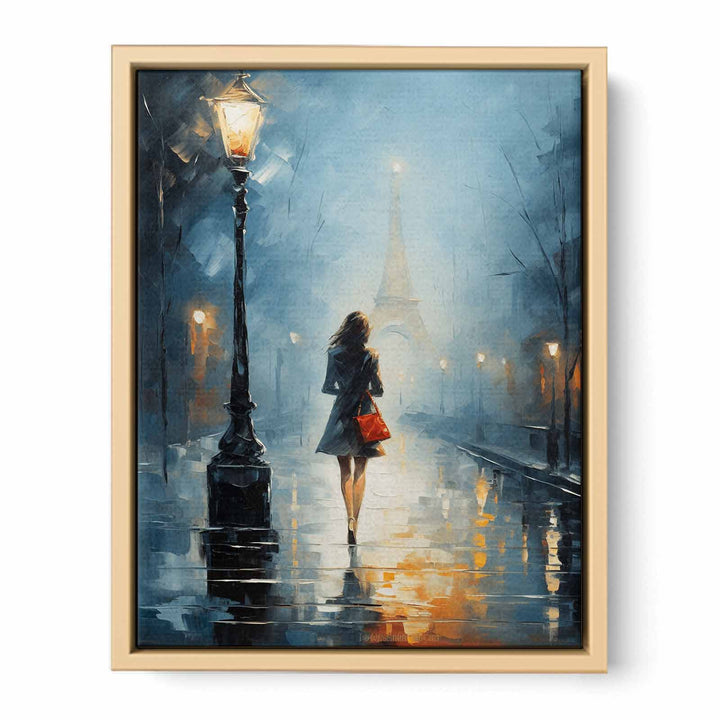 Girl Street Light Modern Painting  Framed Print