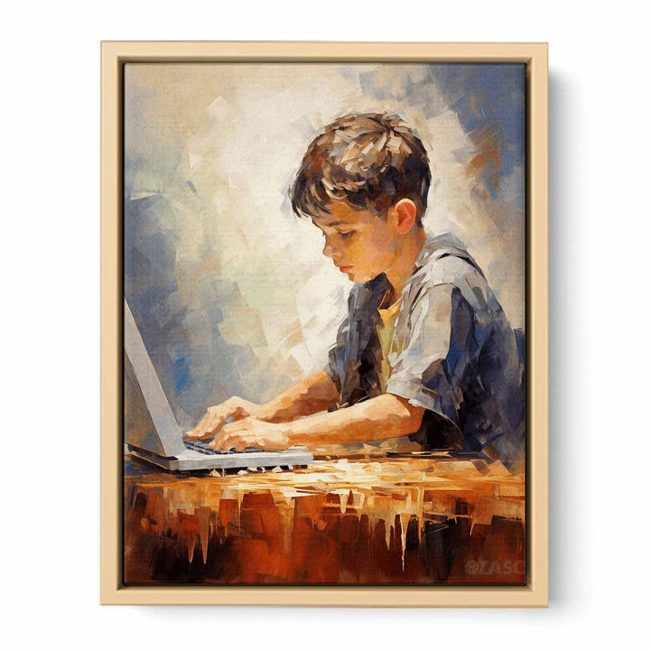 Boy Typing Modern Art  Painting  Framed Print