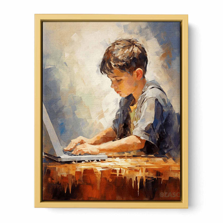 Boy Typing Modern Art  Painting   Poster