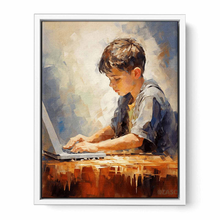 Boy Typing Modern Art  Painting  Canvas Print