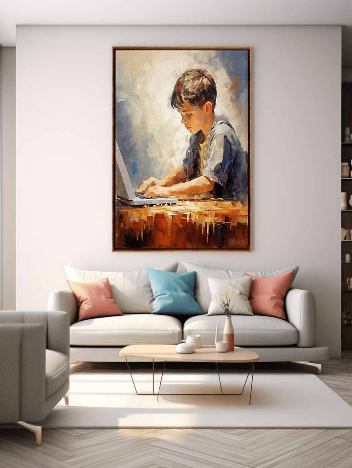 Boy Typing Modern Art  Painting  