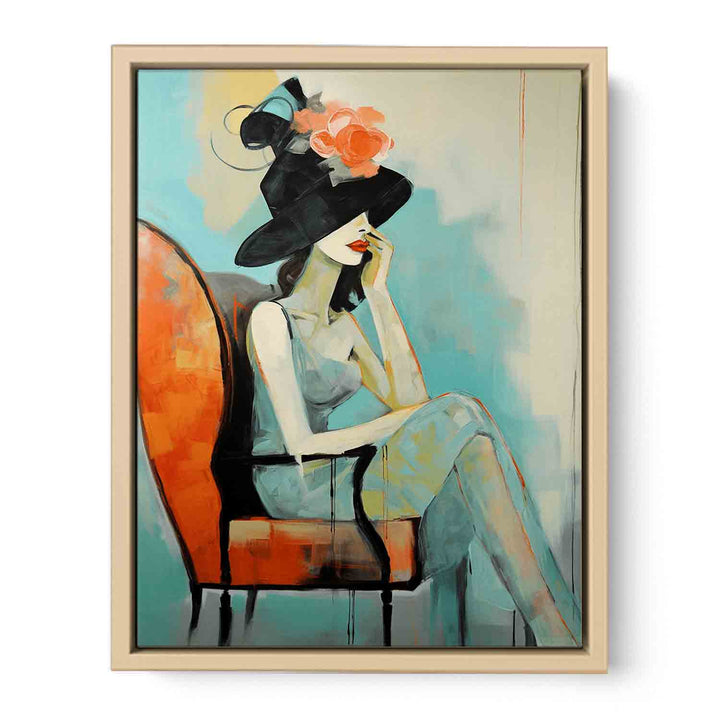 Girl Hat Chair Modern Art Painting  Framed Print