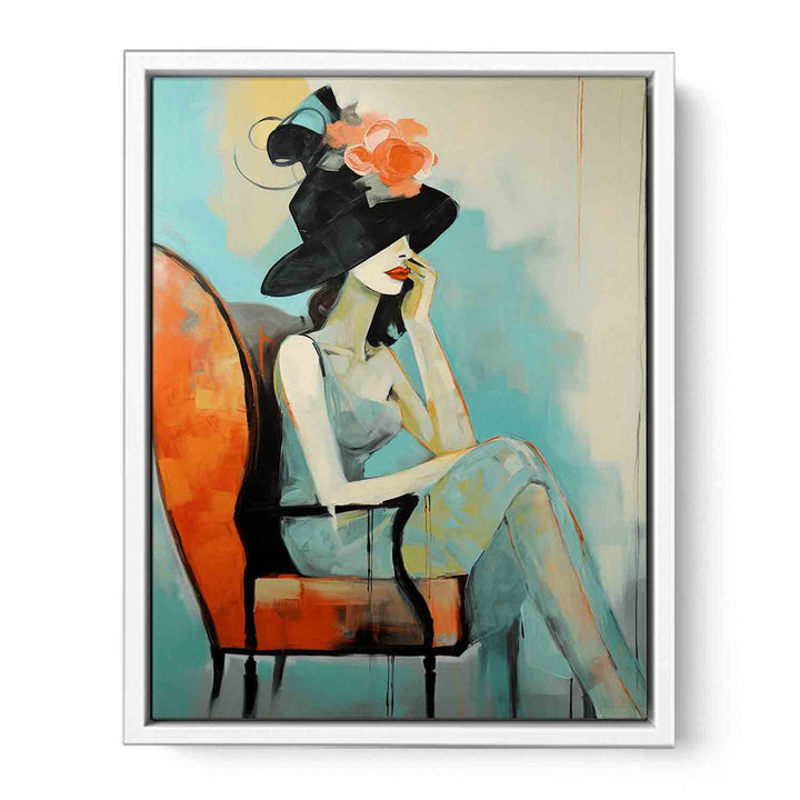Girl Hat Chair Modern Art Painting  Canvas Print