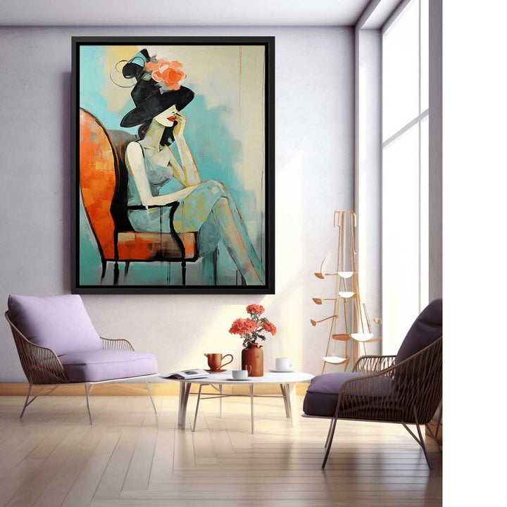 Girl Hat Chair Modern Art Painting  