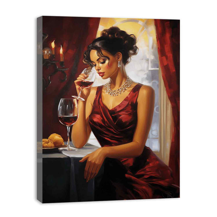 Lady Wine Table Modern Art Painting  
