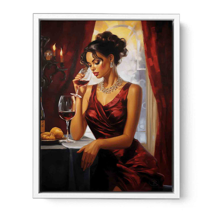 Lady Wine Table Modern Art Painting  Canvas Print