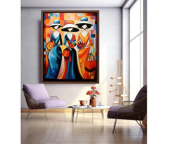 Three Lady With Purse Modern Art  Painting