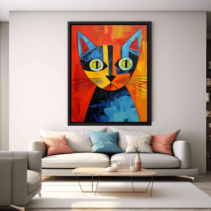 Modern Art Painting Red Cat  