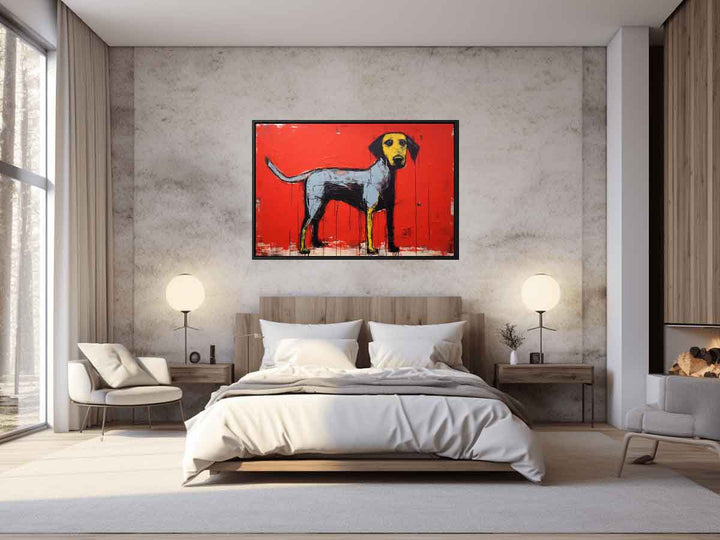 Modern Red Yellow Dog Art Painting
