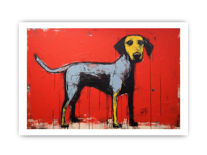Modern Red Yellow Dog Art Painting