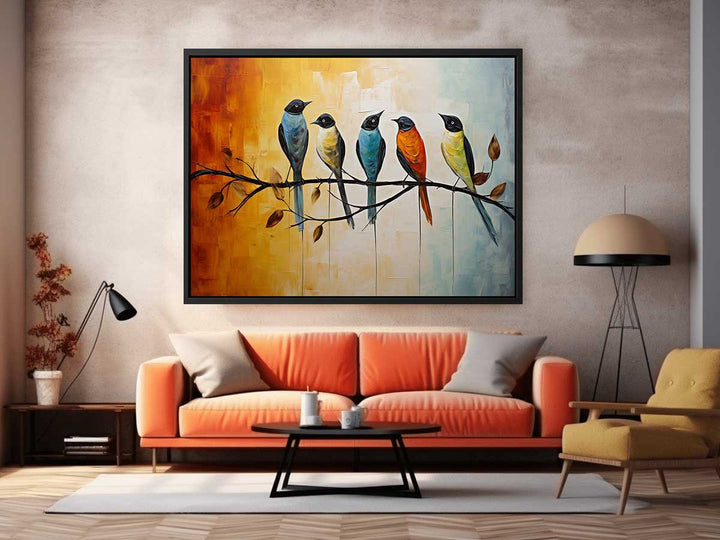 Modern Red Yellow Bird Art Painting