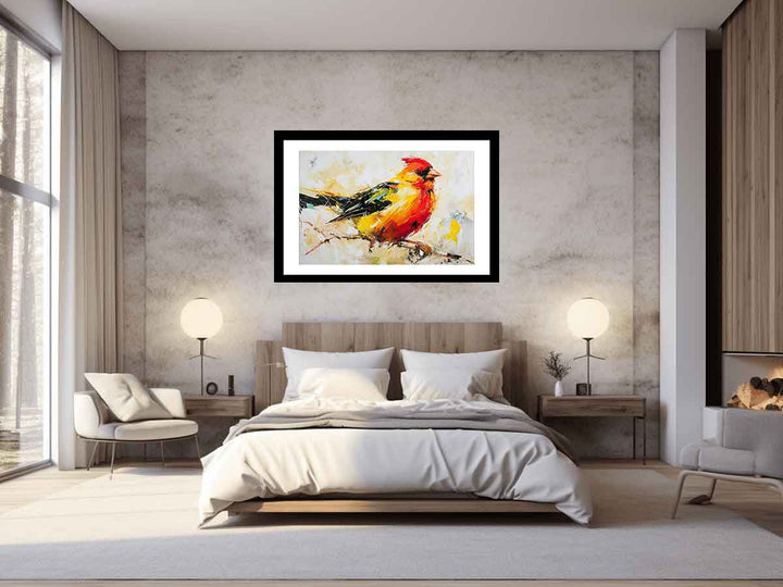 Modern Art Painting Red Yellow Bird